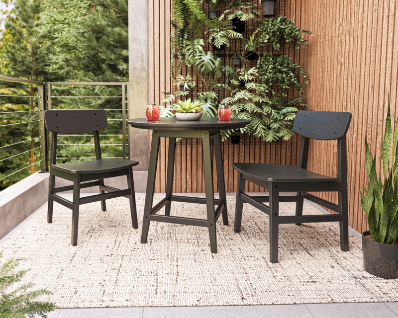 Minimalist Bistro Set Trestle Table Base Matte Black Finish