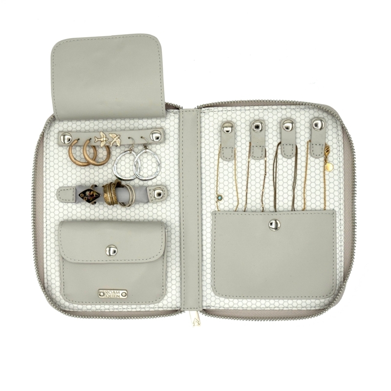Minimalist Grey Jewelry Case, Light Travel Box with Honeycomb Lining