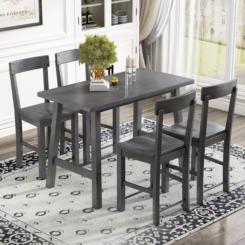 Minimalist Industrial 5-Piece Counter Height Dining Set Charcoal Gray