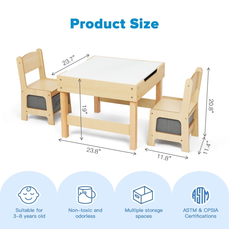 Minimalist Kids Table Set with High Back Chairs and Storage