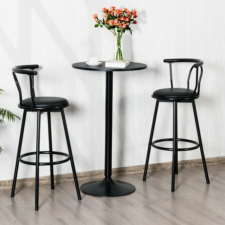 Minimalist Matte Black Bistro Set with Curved Back Stools