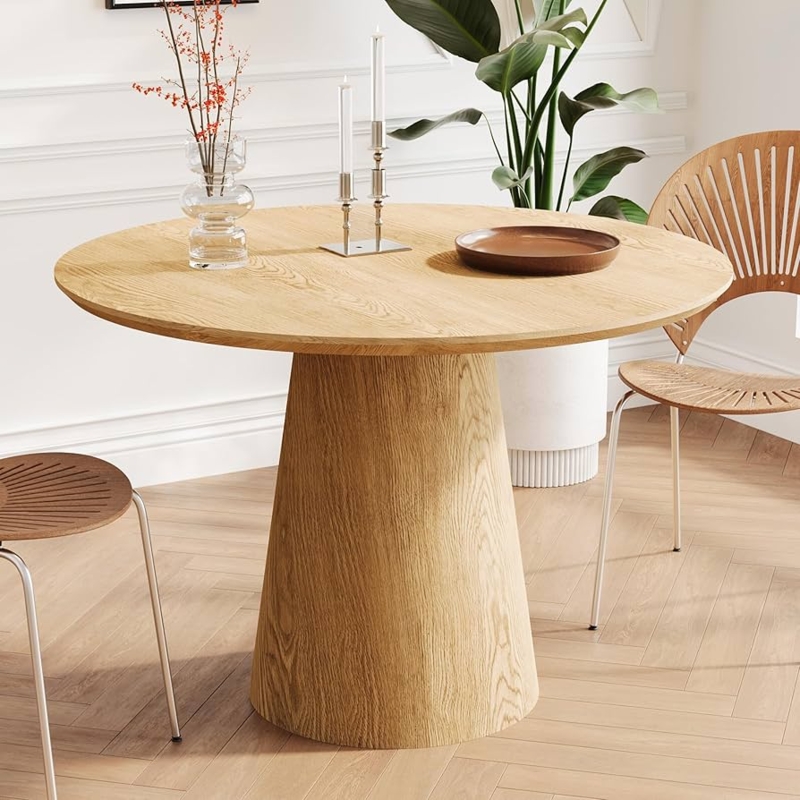 Minimalist Natural Oak Cone Pedestal Dining Table Scandinavian Modern
