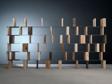 Minimalist Natural Stone Block Bookcase with Thin Charcoal Shelves