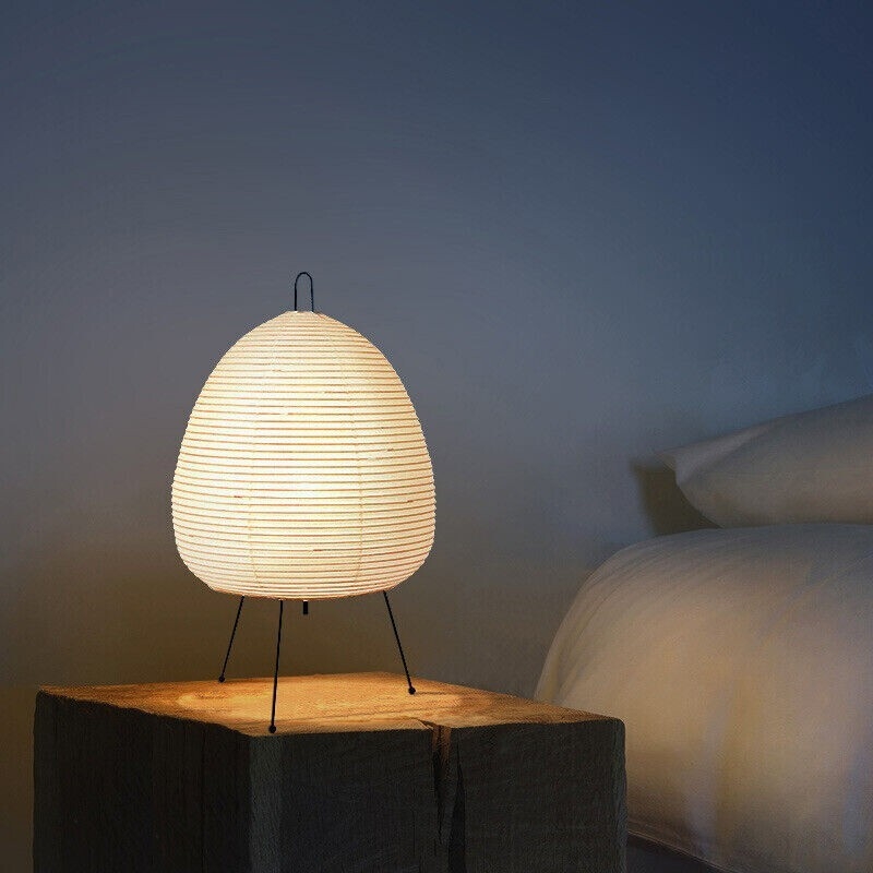 Minimalist Rice Paper Lamp with Oval Shade and Tripod Metal Base