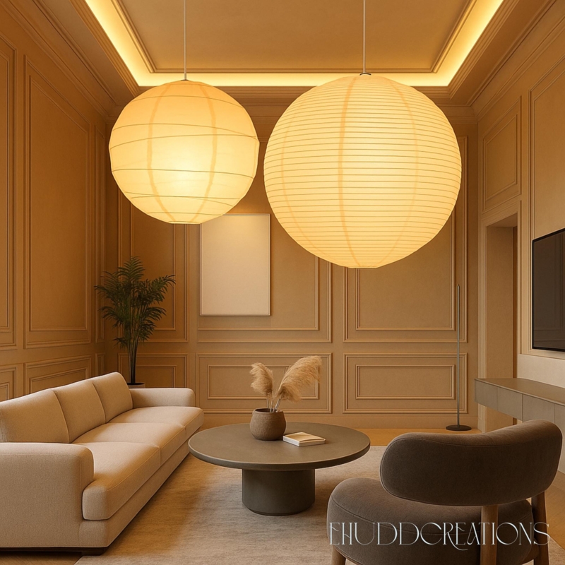 Minimalist Rice Paper Pendant Oversized Spherical Monochromatic