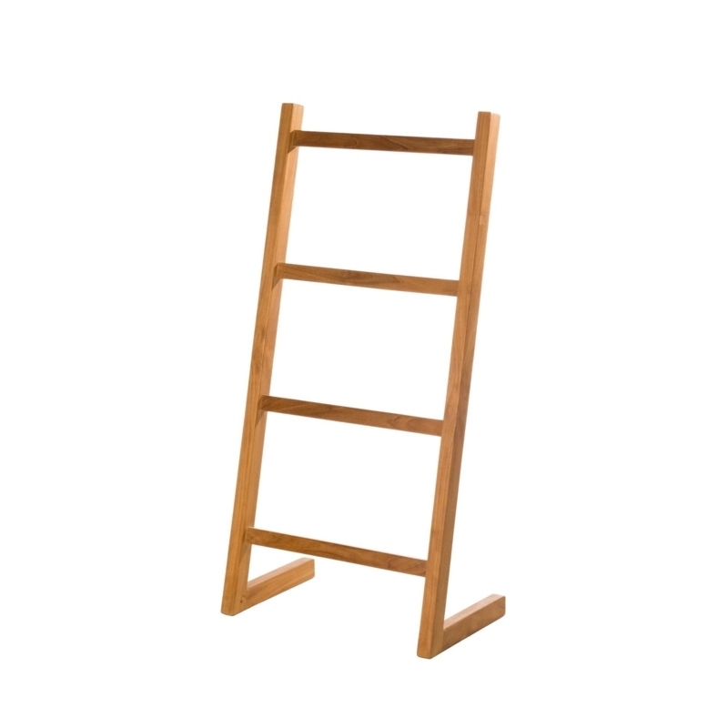 Minimalist Teak Towel Ladder Stand with Four Angled Bars