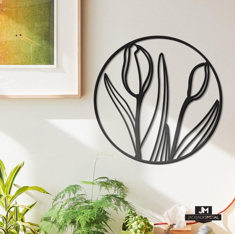 Minimalist Wall Art featuring Tulip Silhouette in Matte Black