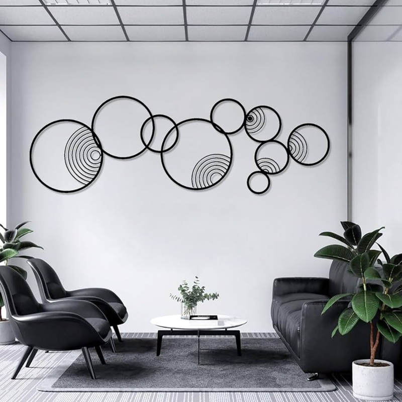 Minimalist Wall Art with Concentric Lines and Interlocking Circles