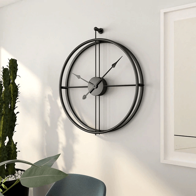 Minimalist Wall Clock Double Rim Skeleton Face Metal Nordic