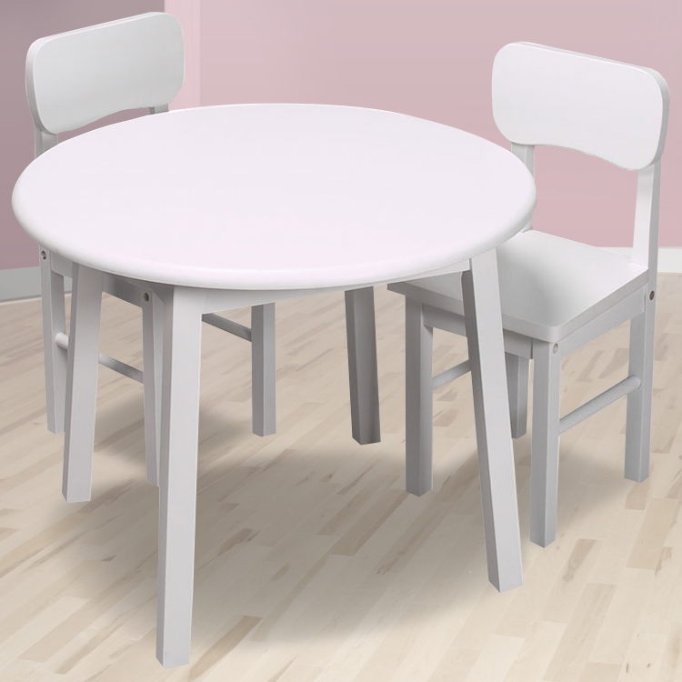 Minimalist White Kids Table Set with Tapered Legs and Leg Stretchers