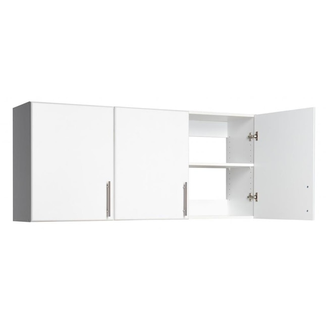 Minimalist White Wall Cabinet with Three-Door Layout and Metal Pulls