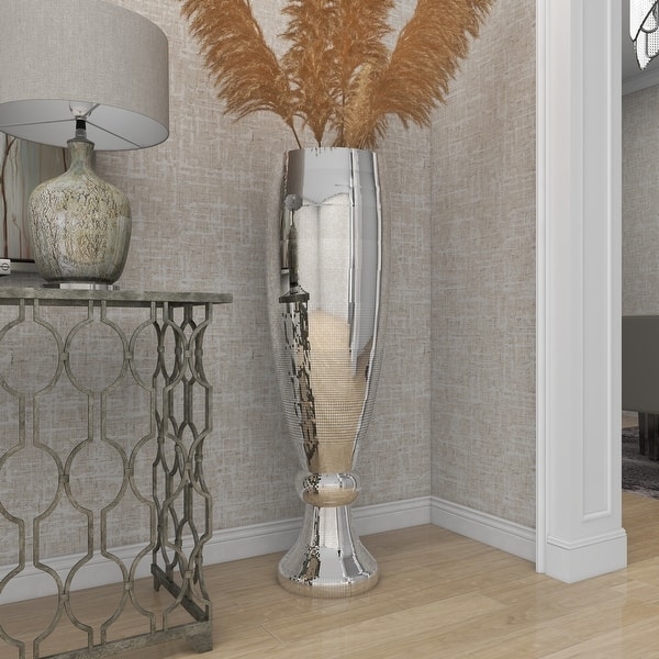 Mirror Mosaic Pedestal Vase: Polystone Tall Flared Top