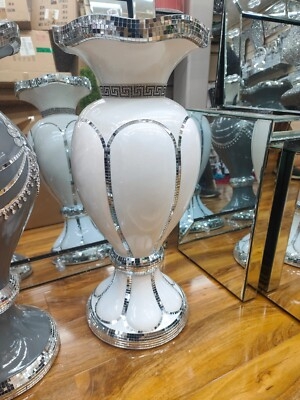 Mirrored Mosaic Floor Vase: Arched Trim Pedestal Base