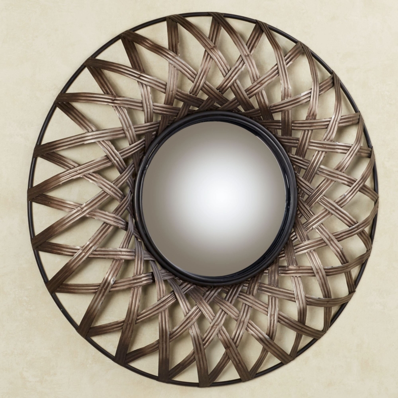 Mirrored Wall Art with Radial Basketweave Pattern in Bronze Tone