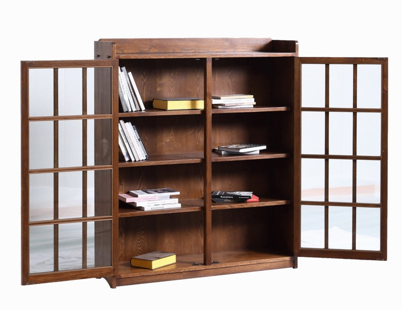 Mission Bookcase, Twelve-Pane Glass Doors, Gallery Top Rail