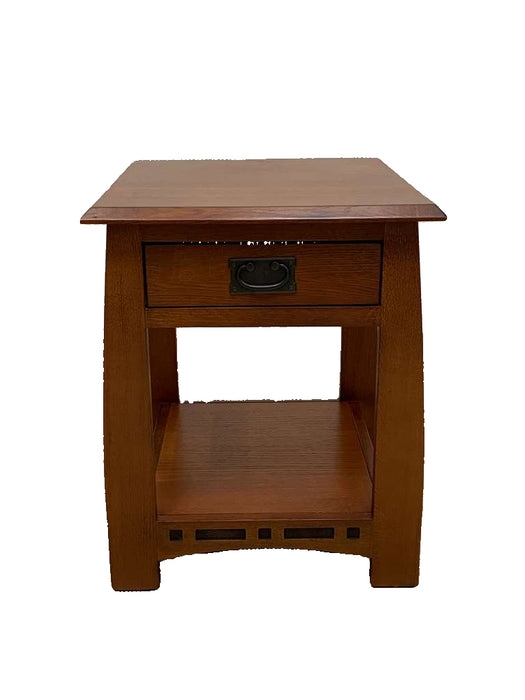 Mission Oak End Table Decorative Base Cutouts Bail Pull