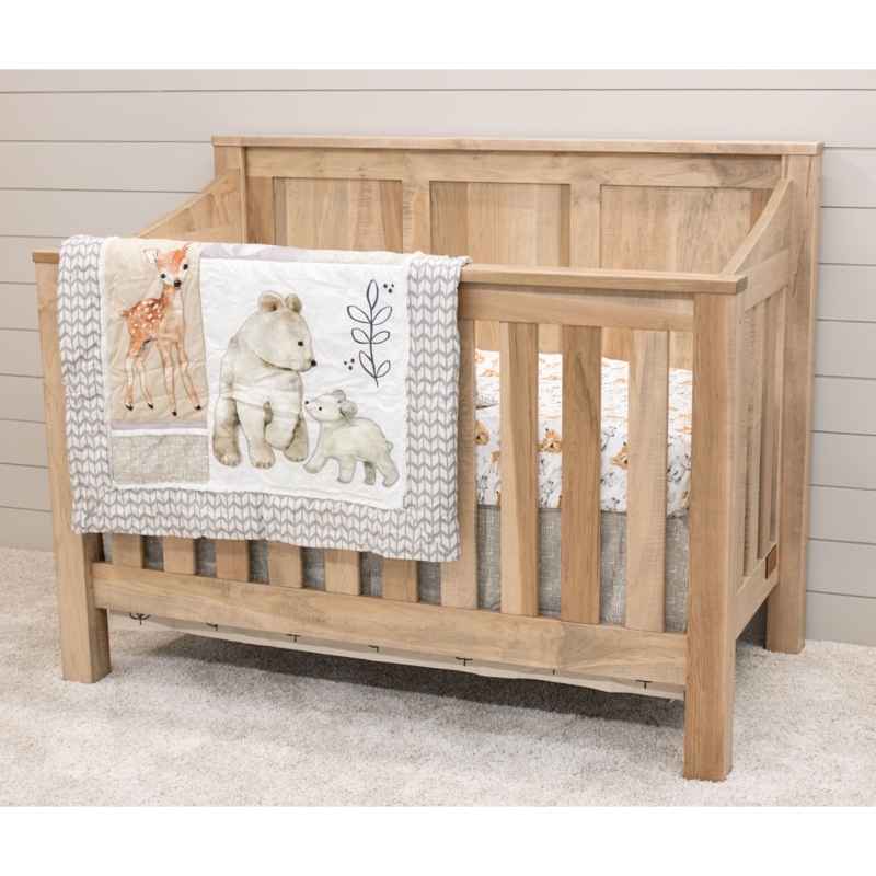Mission Panel Maple Crib in Sand Finish with Woodland Watercolor Bedding