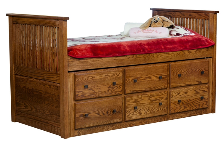 Mission Style Captains Bed with Six Underbed Drawers