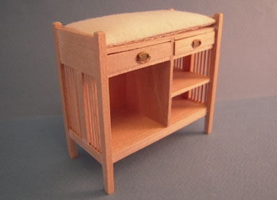 Mission style changing table miniature with padded top and slats