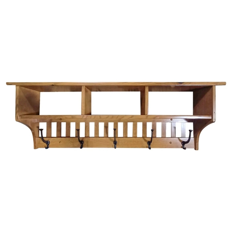 Mission Style Coat Rack with Vertical Slats and Cubbies