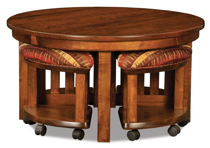 Mission Style Nesting Set, Slatted Sides, Rolling Ottomans, Cherry Wood