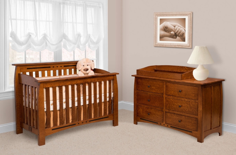 Mission Style Nursery Set, Geometric Cutout Details in Honey Wood