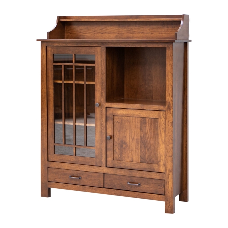 Mission Style Pantry Cabinet with Glass Door Mullions and Hutch Backsplash