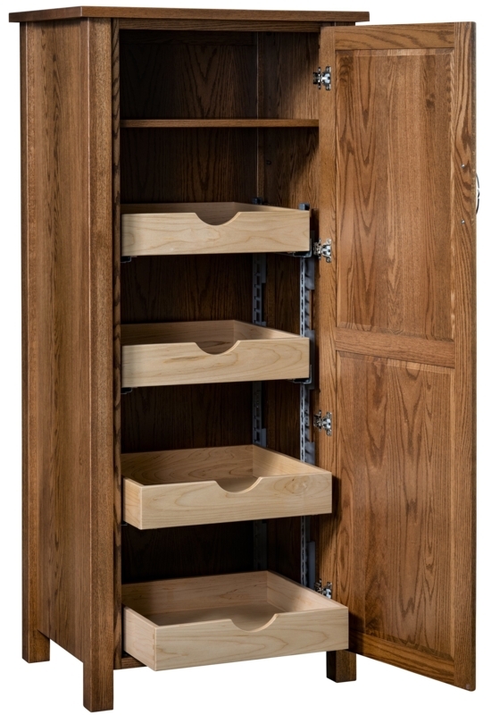 Mission Style Pantry Cabinet with Pull Out Drawers