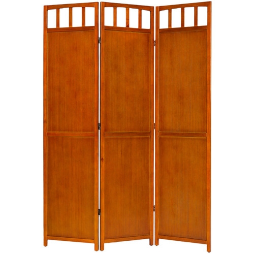Mission Style Privacy Screen Slat Top Frieze Walnut 3 Panel Folding
