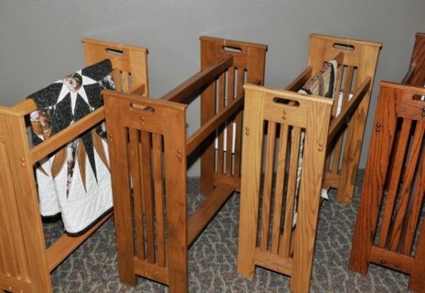 Mission Style Quilt Rack Cutout Handles Vertical Slats Solid Wood