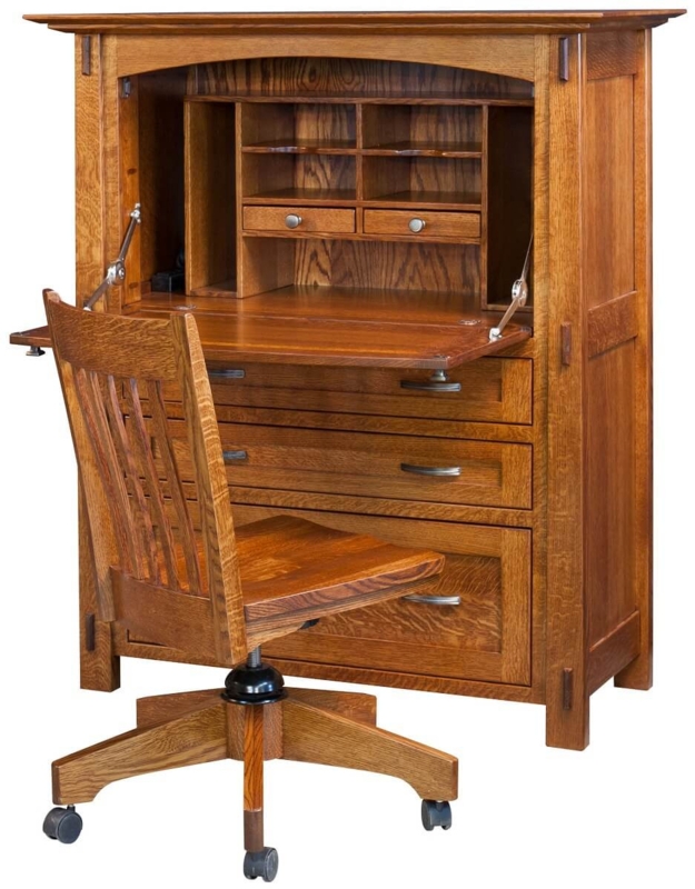 Mission Style Secretary Desk Set with Slatted Chair