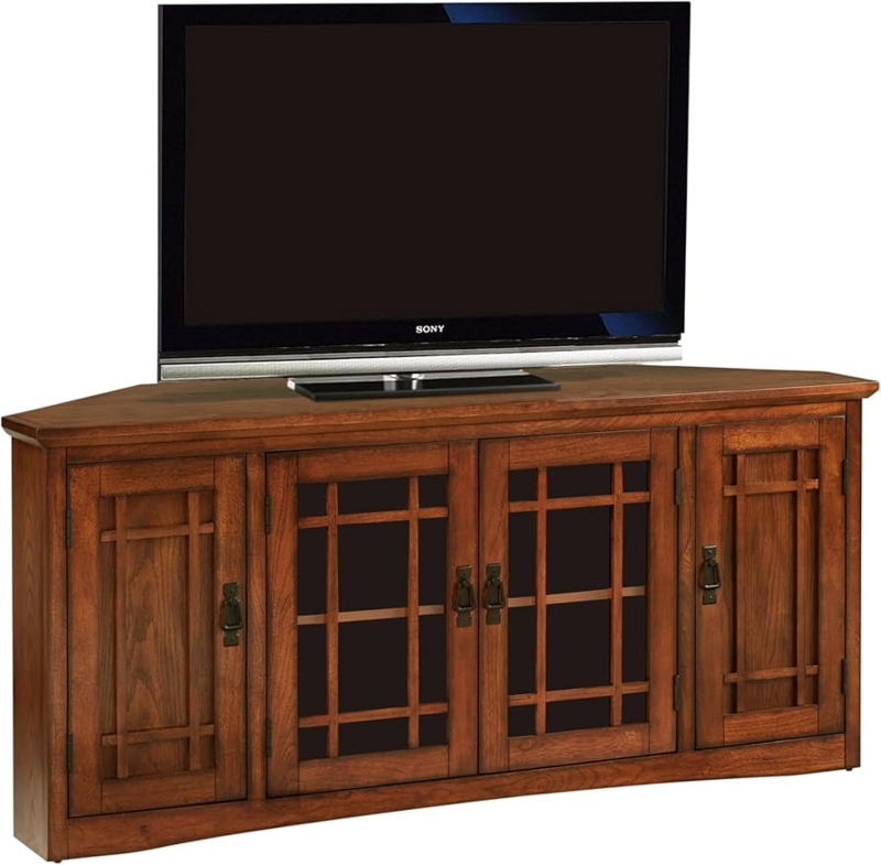 Mission Style TV Stand with Pendant Pulls and Four-Door Storage