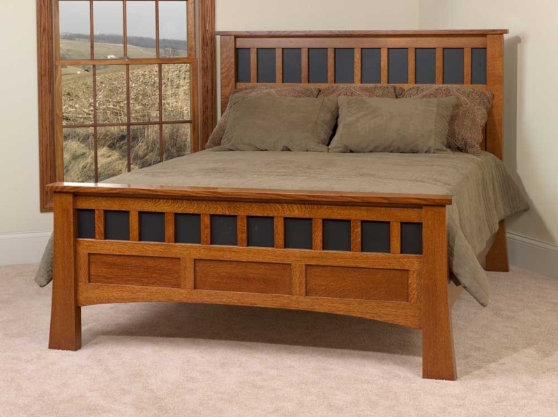 Mission Wood Bed Frame featuring Slatted Design and Contrast Insets