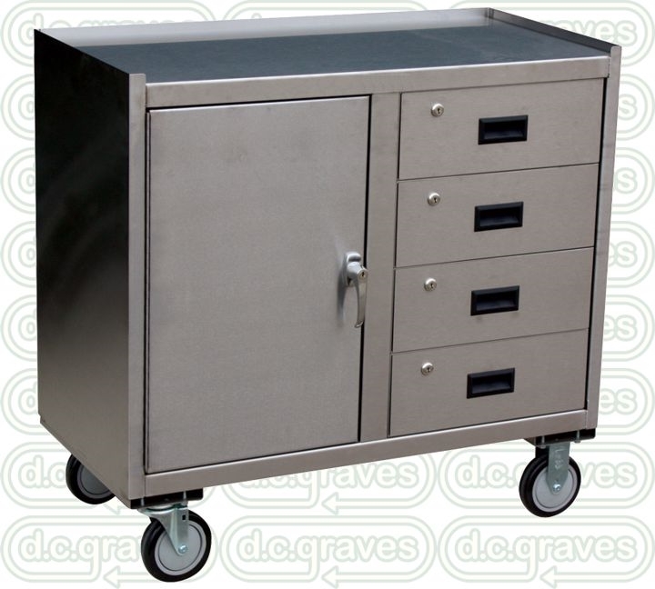 Mobile Cabinet Single Door Stainless Steel Locking Metal Workstation