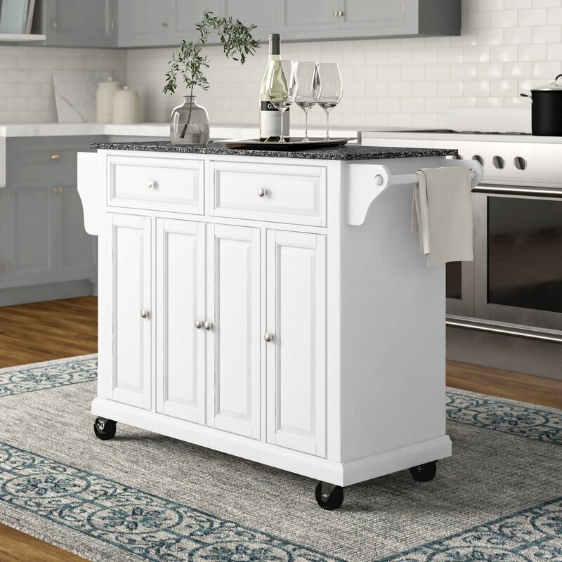 Mobile Kitchen Island With Side Leaf Extension And Towel Rack