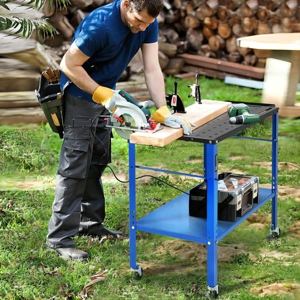Mobile Welding Workbench Two-Tier Storage Bright Blue Steel