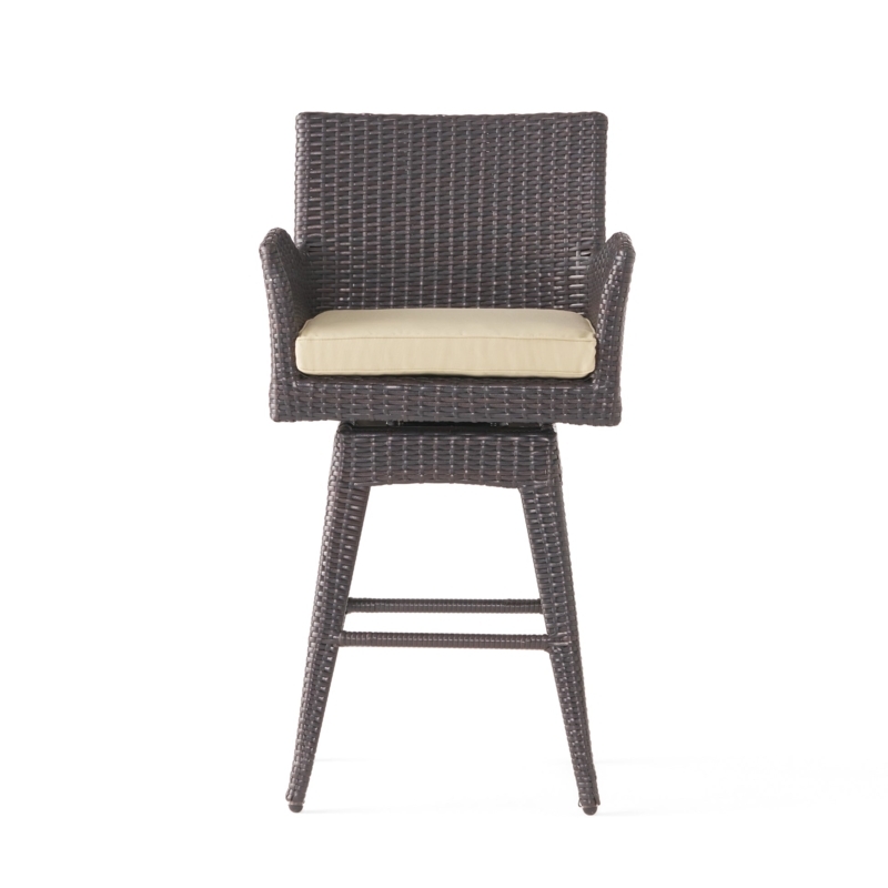 Modern Bar Stool Swivel Outdoor Dark Brown Woven Wicker Legs Coastal