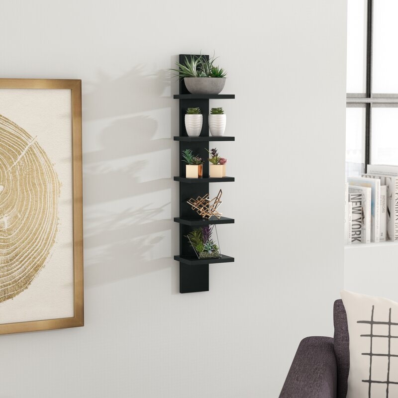 Modern Black Tower Shelving with Five Tiers and Slim Vertical Profile