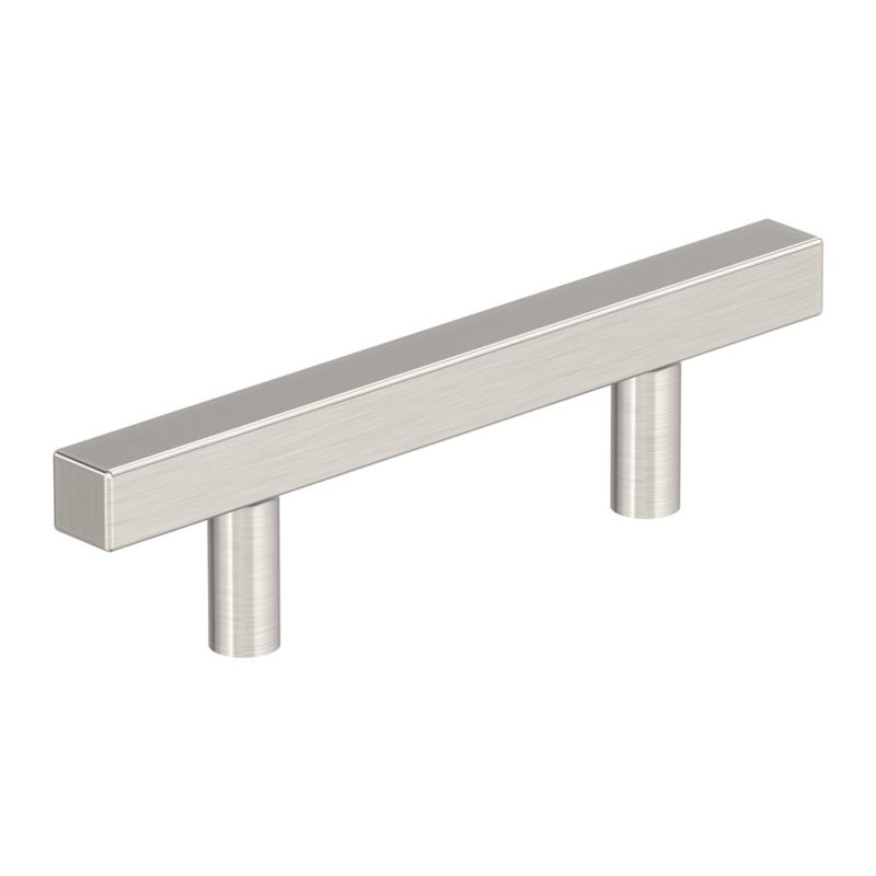 Modern Cabinet Pull: Satin Nickel Square Bar Cylindrical Stems