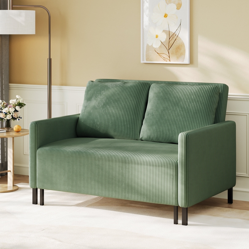 Modern Convertible Loveseat in Sage Green Corduroy Fabric