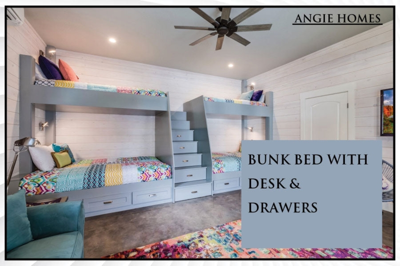 Modern Farmhouse Bunk Bed with Shiplap Walls and Integrated Stairs