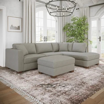 Modern Farmhouse L-Shaped Sectional Sofa with Matching Storage Ottoman