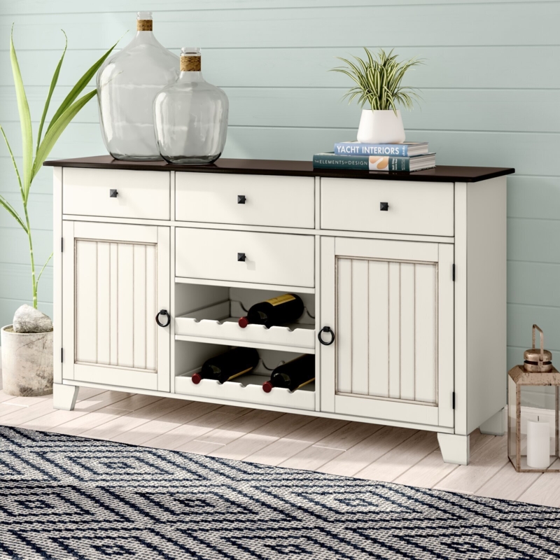 Modern Farmhouse Sideboard Buffet with Beadboard Cabinetry