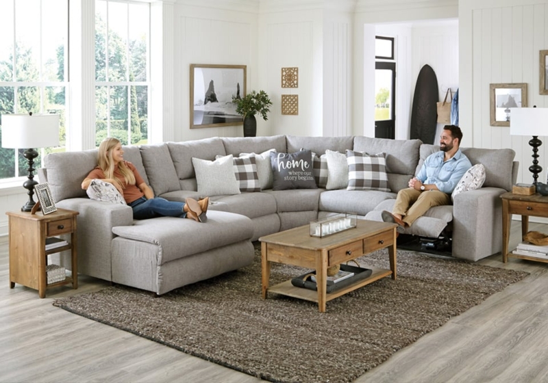 Modern Farmhouse Six Piece Modular Reclining Sectional LAF Chaise