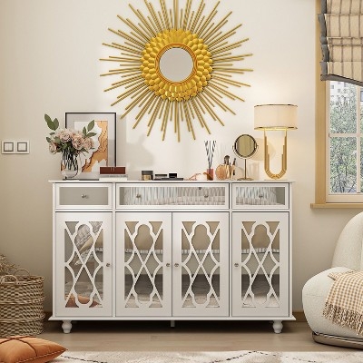 Modern Glam Sideboard with Decorative Fretwork and Top Drawers