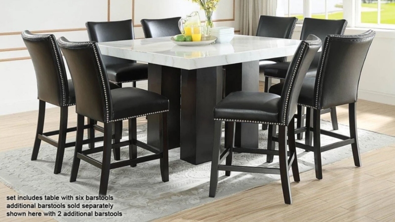 Modern Glam Square Counter Height Set Matte Black with Stone-Like Top