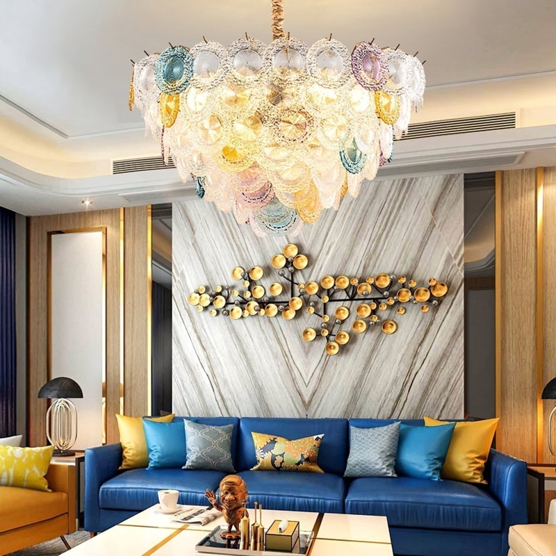 Modern Glam Tiered Lighting with Iridescent Glass Discs
