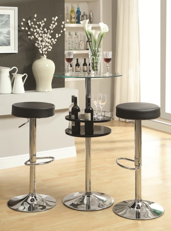 Modern Glass Bar Set Polished Chrome Pedestal Bottle Rack