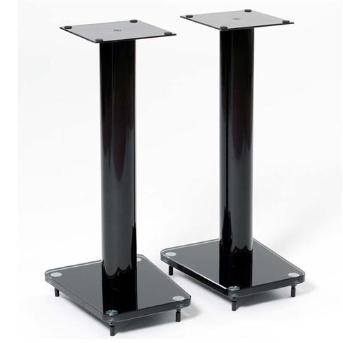 Modern Glossy Black Speaker Stands with Tempered Glass Base