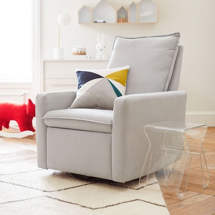 Modern Gray Swivel Glider Recliner for Nursery
